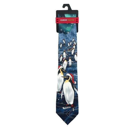 Celebrate Together Tie Mens One Size Christmas Penguin Santa Clause Kohls NWT - Picture 1 of 8